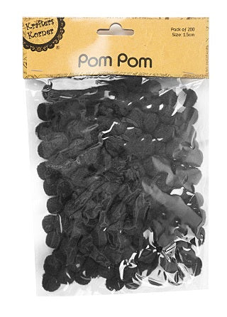 Craft Pompoms (Dia:1.5cm) 200PK - Black