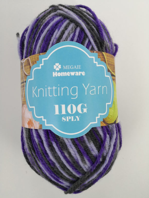 #S48 Knitting Yarn (110g) - Multi Black/Purple/White