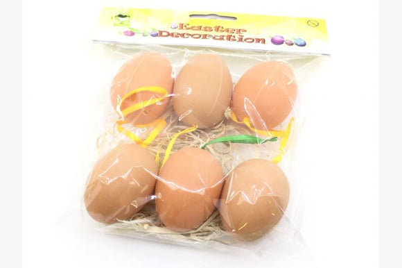 Plain Eggs With Raffia (4x6cm) 6PK
