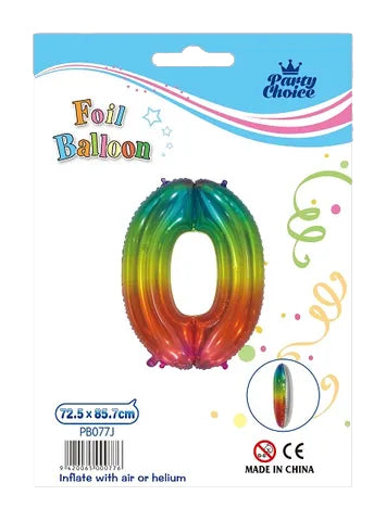 Foil Balloon (64.5x110.9cm) Rainbow Number - 0