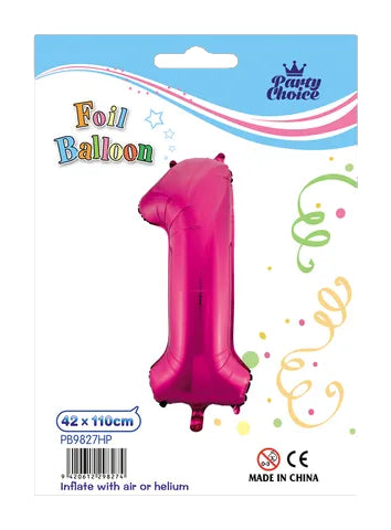 Foil Balloon (42x110cm) Hot Pink Number - 1