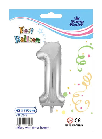 Foil Balloon (42x110cm) Silver Number - 1
