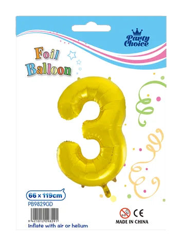 Foil Balloon (66x119cm) Gold Number - 3