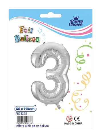 Foil Balloon (66x119cm) Silver Number - 3