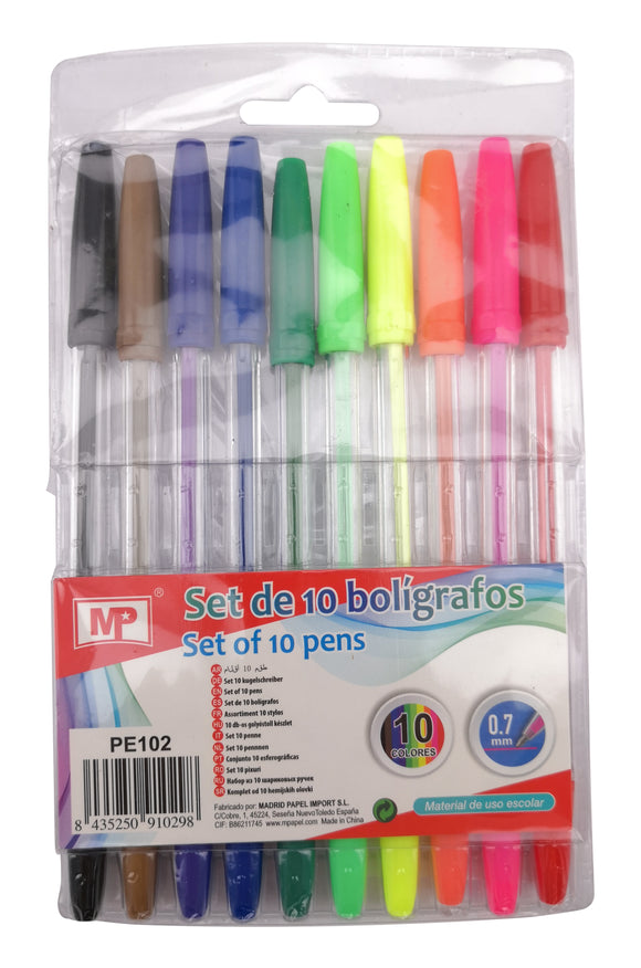 中性笔（0.7 毫米）10 支装 - 多种颜色