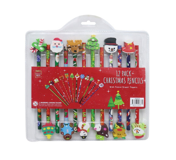 Christmas Pencils with Erasers 12PK