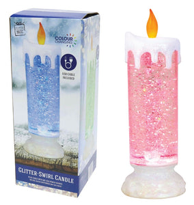 LED Glitter Swirling Candle With USB Changer (24cm)