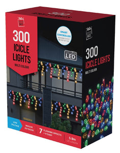 W/P LED Flashing Icicle Lights 300PC - Multi Colour