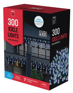 W/P LED Flashing Icicle Lights 300PC - Blue And White