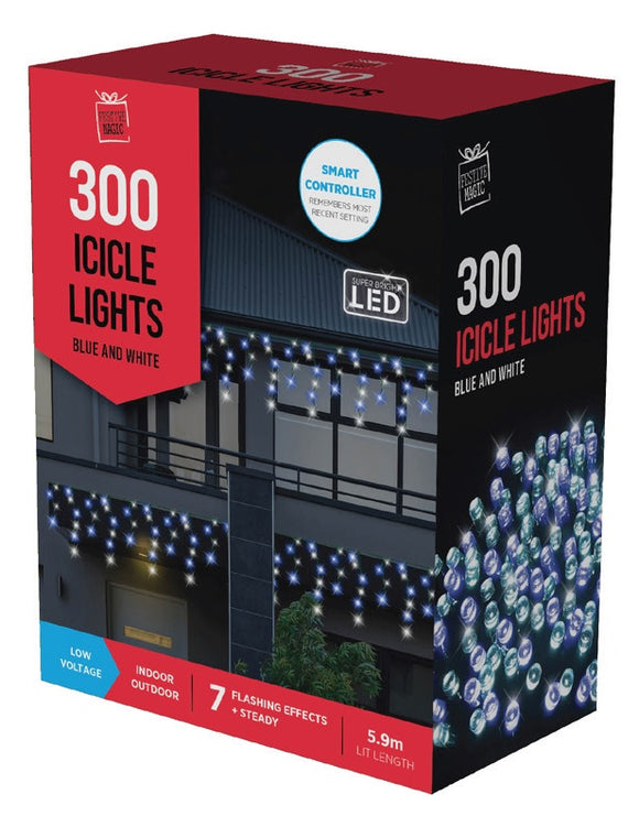 W/P LED 闪光冰柱灯 300PC - 蓝色和白色