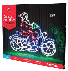 摩托车上的 LED 绳灯圣诞老人