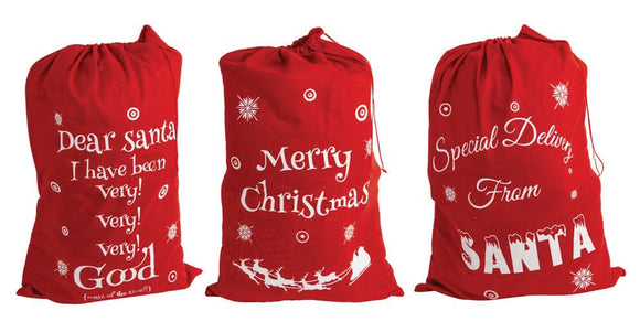 红色圣诞袋 (90x58cm) - 白色印花