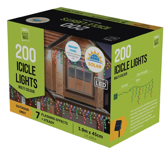 Solar LED Icicle Lights 200PC - Multi Colour