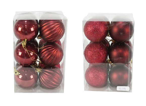 Baubles (Dia:60mm) 12pk - Red Wine