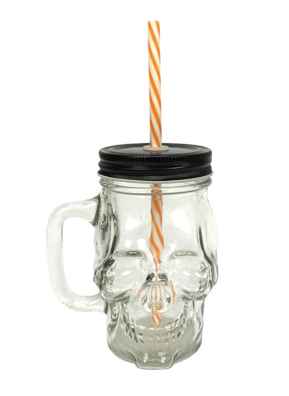 Skull Glass Drinking Jar With Straws (400ml)