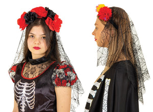 Day Of The Dead Headband With Veil Set
