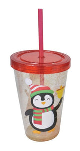 Novelty Xmas Glitter Cup With Straw (550mL)