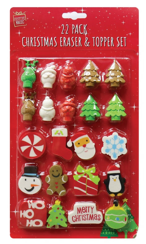Christmas Erasers And Pencil Toppers 22PK