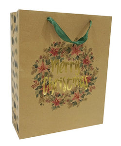Christmas Gift Bag (Large) - Kraft Foil Wreath