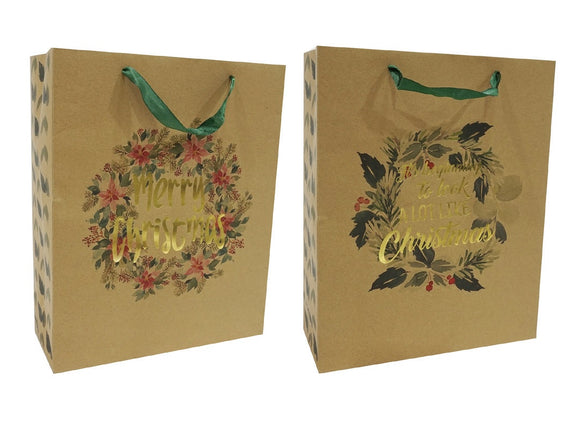 Christmas Gift Bag (Large) - Kraft Foil Wreath