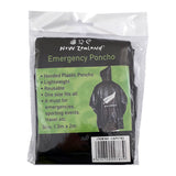 Black New Zealand silver fern rain poncho in green and black labelled packaging, code CAP0783.